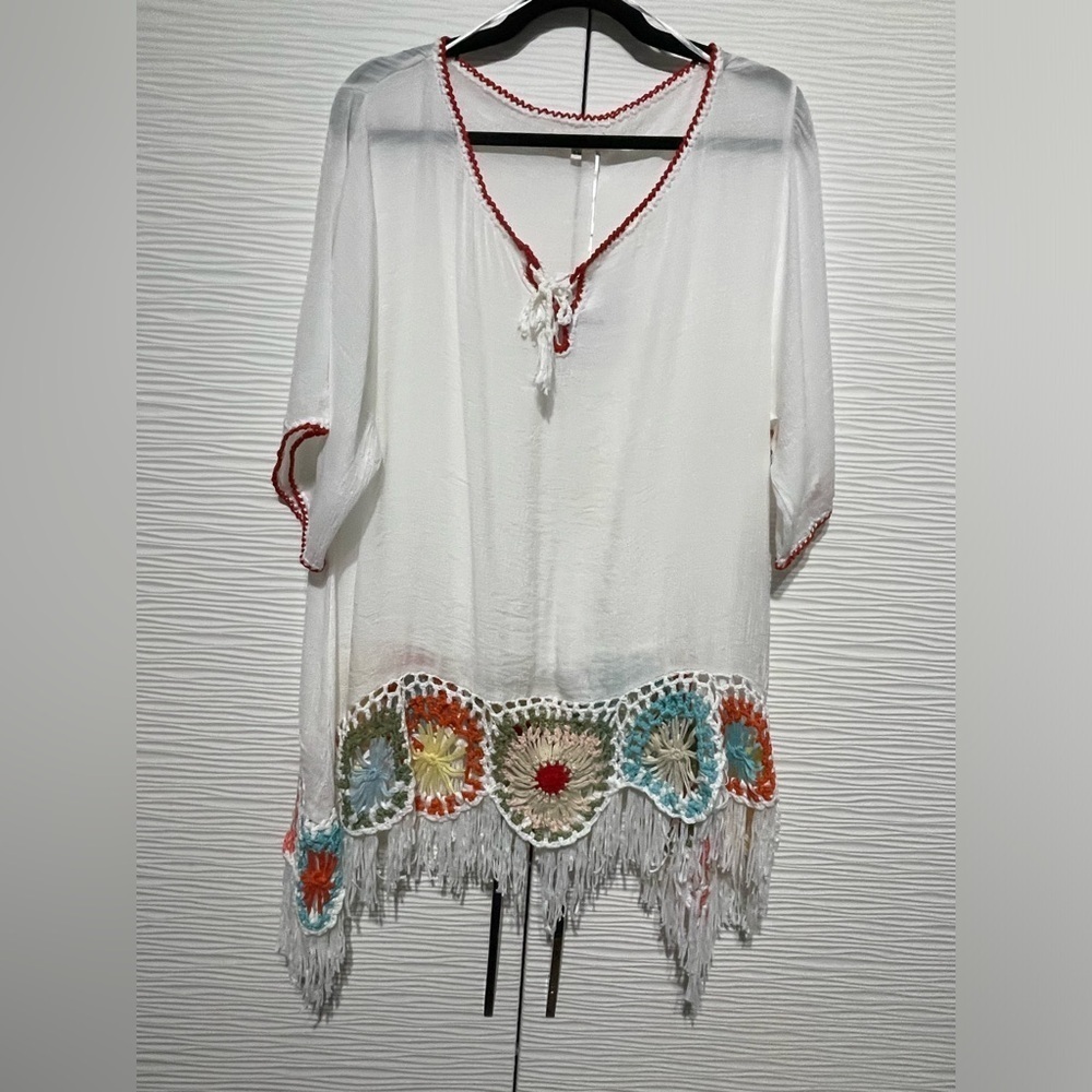 MIRACLE SIZE S/M SWIMSUIT COVERUP WITH CROCHETED DETAILS